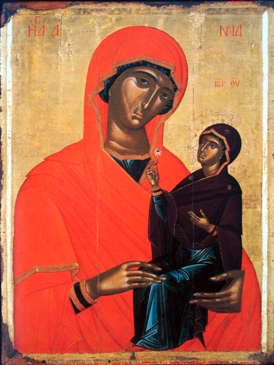 Pictured is a favorite form of Christian themed religious art, an icon depicting St. Anne with the Virgin Mary attributed to Angelos Akotantos, the 15h century Cretan icon painter.  This icon (painted in tempera and leaf on panel), is housed in The Benaki Museum in Athens, Greece.   